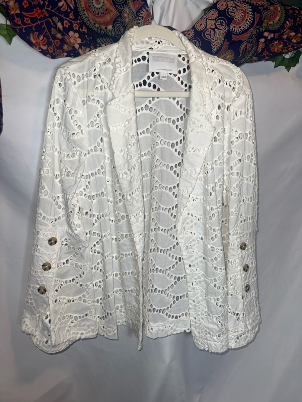 Anthropologie White Eyelet Openwork Jacket